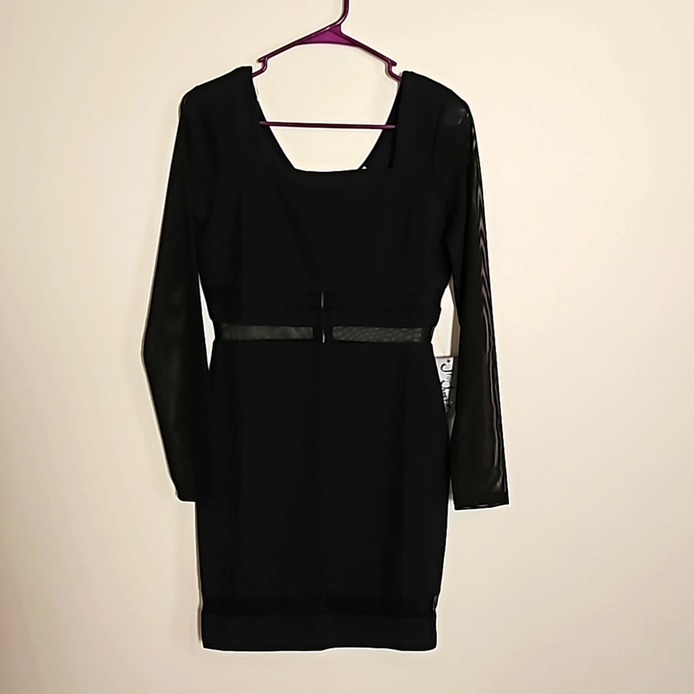Mini black dress with mesh cutouts